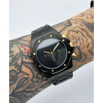 Custom Seiko Mod • Sterile Black Gold AP Quartz Chronograph Watch • 42mm